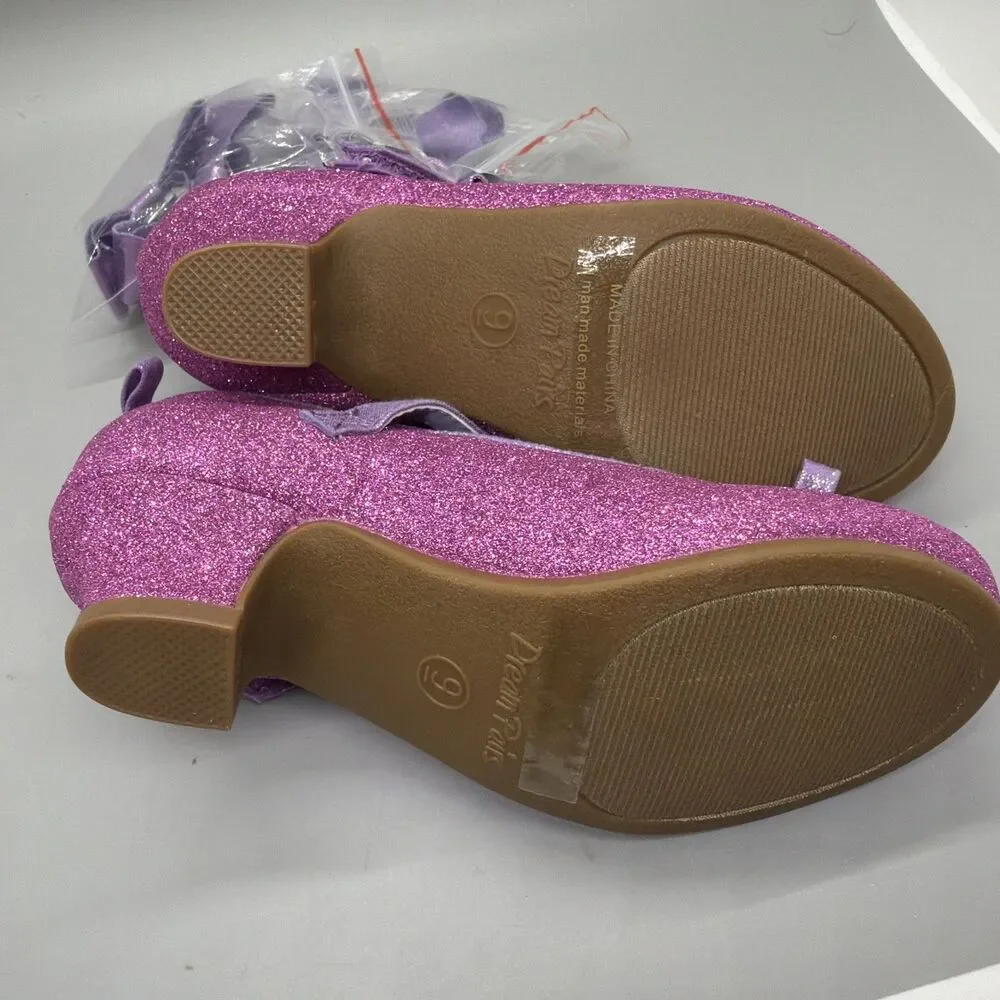 Girls Dress Shoes 1.3inch Low Heel Dance Shoes Bow Glitter Wedding Party Shoes